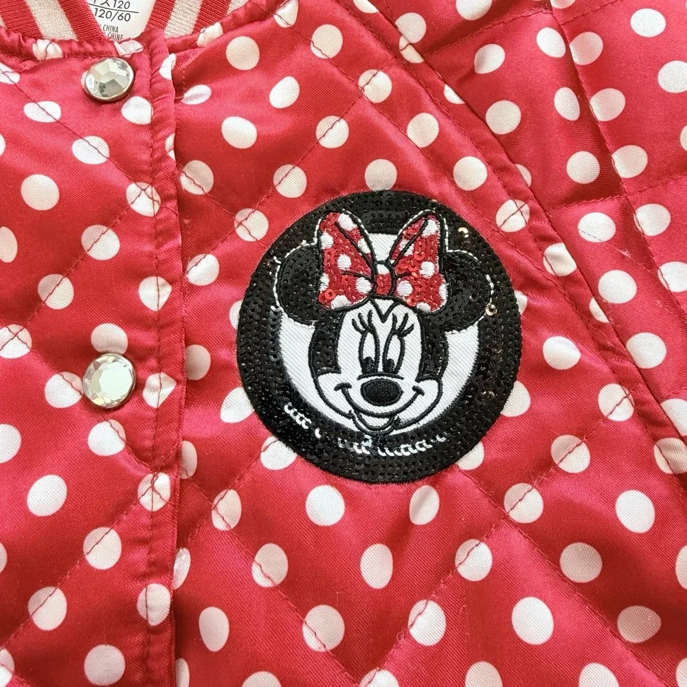 Disney Minnie Mouse Quilted Jacket Red White Polka Dots Girls sz 5/6 Disneyland